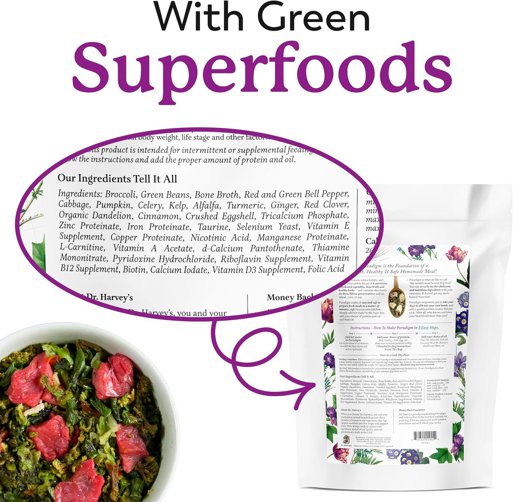 Dr. Harvey's Paradigm Green Superfood Base Mix, Trial (5.5 oz) | Human Grade - Grain Free - Low Carb Ketogenic Diet for Diabetic Dogs