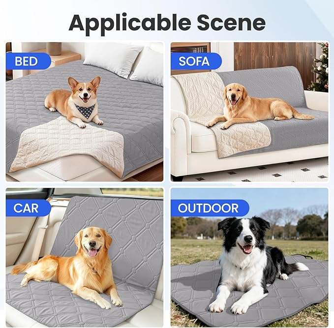 Waterproof Dog Blanket, Non-Slip Soft Pet Bed Cover, Couch Cover for Dogs Washable, Protects Sofa, Furniture, Crate, Car, Tear Resistant Leakproof Pet Blanket (40x50 Inch, Light Grey)
