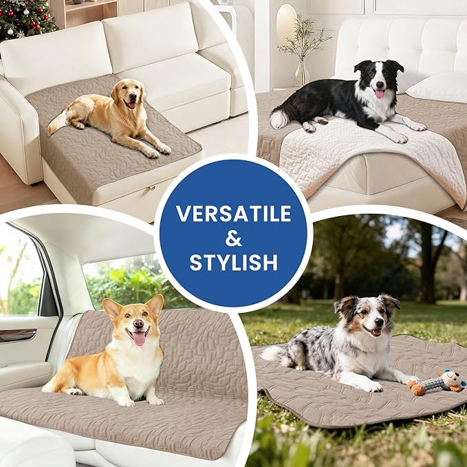 Waterproof Dog Bed Cover, Non-Slip Dog Blanket for Couch, Couch Covers for Dogs Washable, Pet Blanket for Furniture, Pet Bed Mat for Sofa, Car, Pet Supplies (40x50 Inch, Khaki)