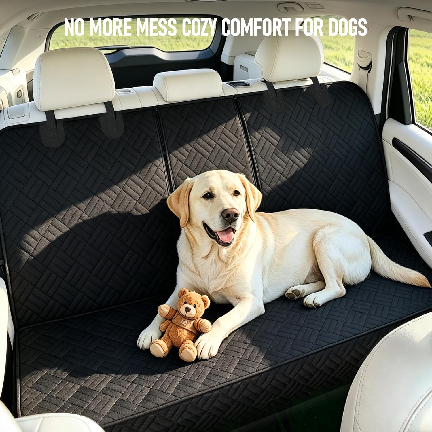 Dog Car Seat Cover for Back Seat, Waterproof 600D Oxford Protector | Non Slip Scratch Resistant Bench Cover, Easy to Clean, Fits Compact Cars/SUVs, 52 Inch, for Travel and Daily Use