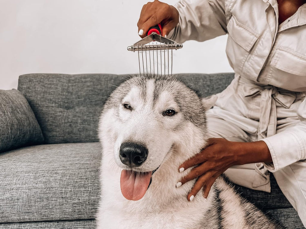 Tuff Pupper Dog Undercoat Rake Tool | Easily & Safely Remove Dead, Matted Or Knotted Hair | Ergonomic Dematting Comb For Thick Coats | Non-Slip Safety Handle Provides Precision Control Against Knots