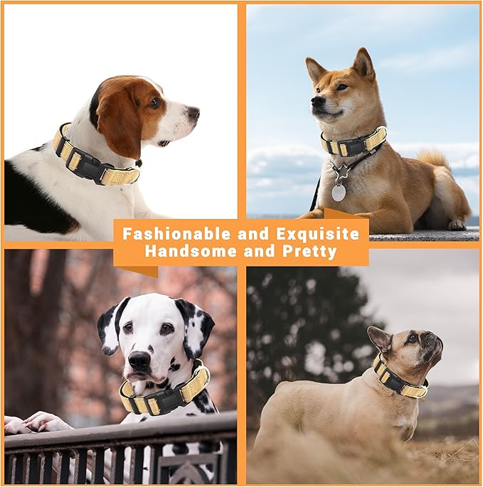2 Pack Reflective Dog Collar with Safety Locking Buckle, Adjustable Soft Breathable Comfortable Nylon Pet Collar for Small, Medium and Large Dogs, Brown, XL