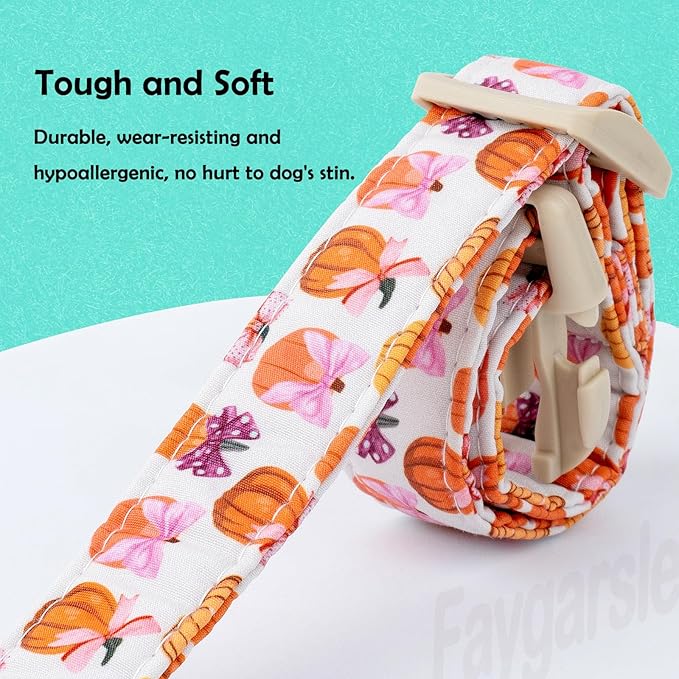 Faygarsle Fall Pumpkin Pattern Dog Collar with Charm, Adjustable Neckwear for Small Medium Large Dogs, Orange and Pink for Small Medium Large Dogs XS