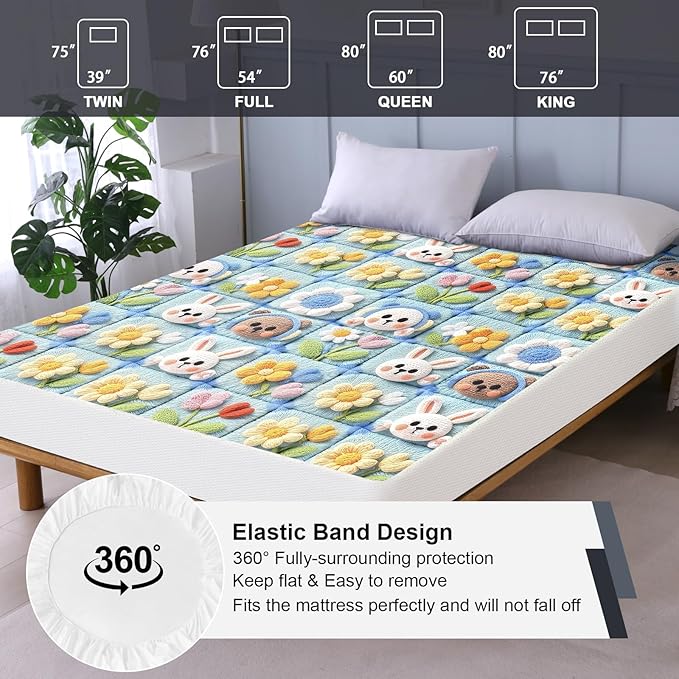 Waterproof Mattress Protector King, Fitted Sheet Style Breathable Mattress Cover with Deep Pocket Fits Up to 18'', Noiseless Bed Cover for Kids Adults Pets, Machine Washable (Squares, 76'' X 80'')