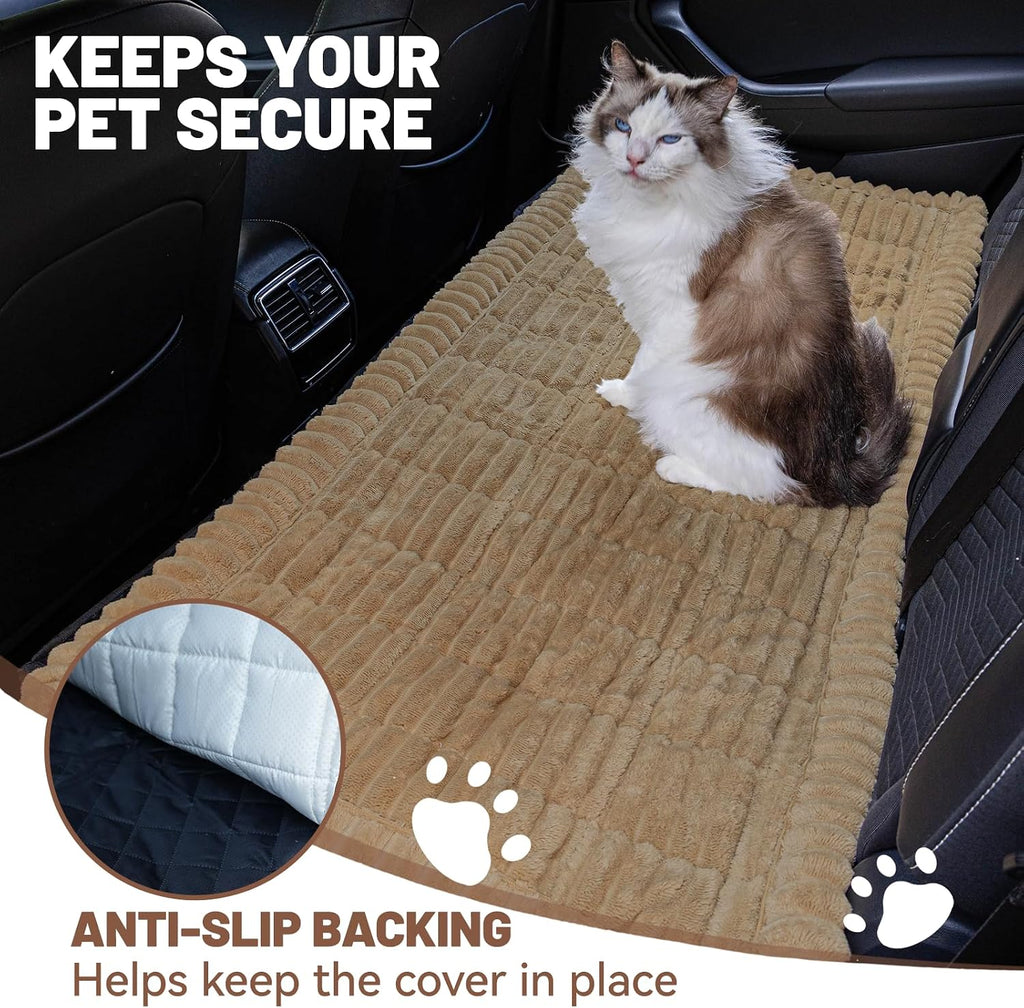 Dog Car Seat Waterproof Bed Cover Nonslip Car Back Seat Soft and Comfortabl | Pet Bed Mat Car Blanket for Travel Backseat Extender Seat Covers Dog Bed for Cars Trucks and SUVs (Brown Cover 23.6” x 51”)