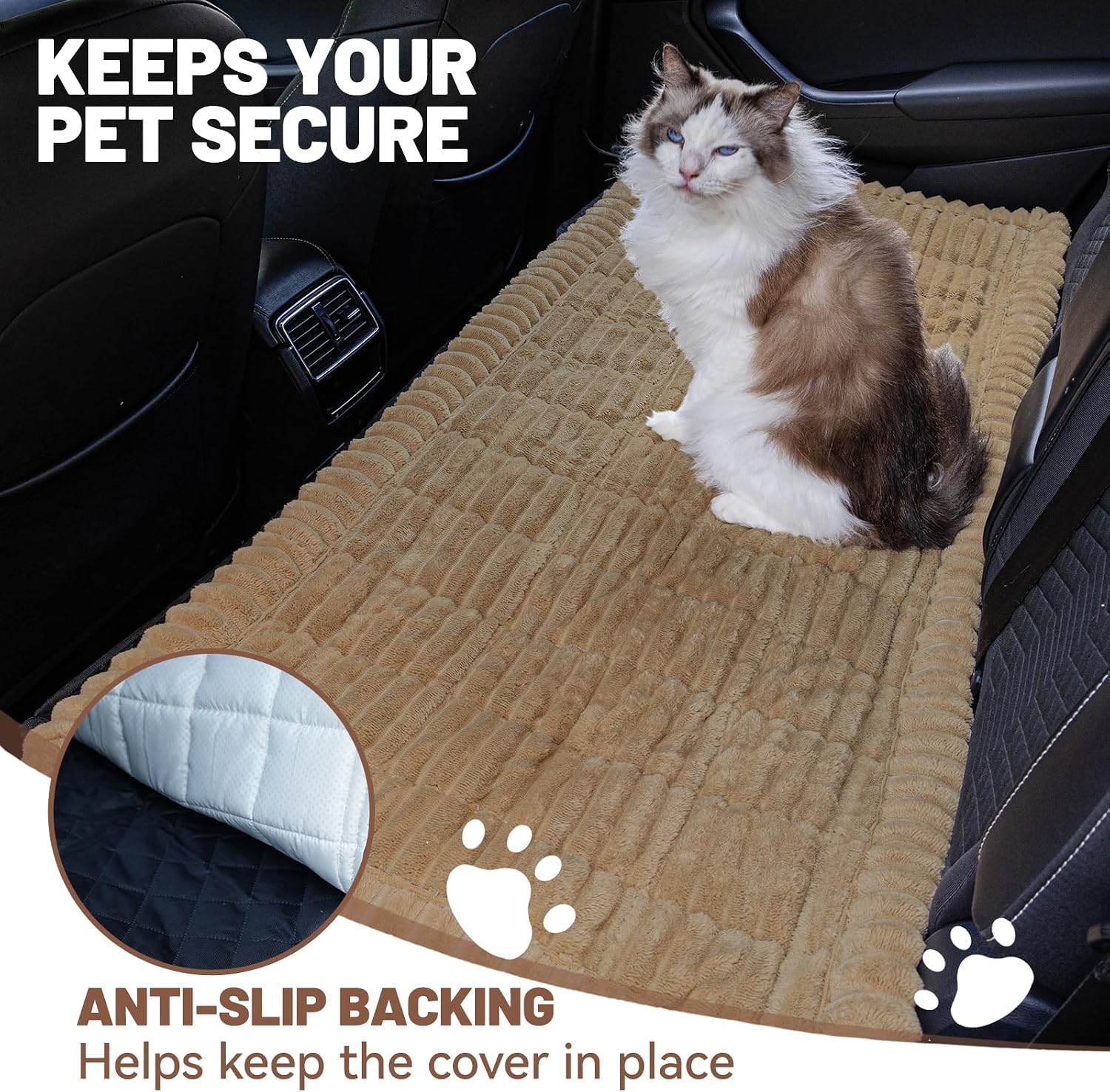 Dog Car Seat Waterproof Bed Cover Nonslip Car Back Seat Soft and Comfortabl | Pet Bed Mat Car Blanket for Travel Backseat Extender Seat Covers Dog Bed for Cars Trucks and SUVs (Brown Cover 23.6” x 51”)