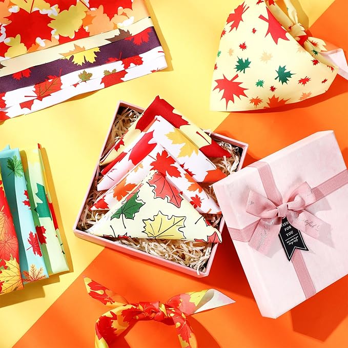 Chunful 100 Pieces Thanksgiving Dog Bandanas Bulk Fall Autumn Pet Bandanas with Leaves Patterns Triangle Scarf Bib Kerchief Set for Small Large Dog Costume Accessories (25.6 x 17.7 x 17.7)