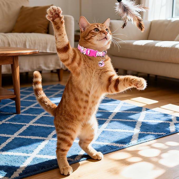 Puppy Collar with Bell，Nylon - Adjustable XXS/XS Tiny Dog & Cat Collar for Small Breeds,Soft Pink Collar with Quick-Release Buckle（Flowers XS）