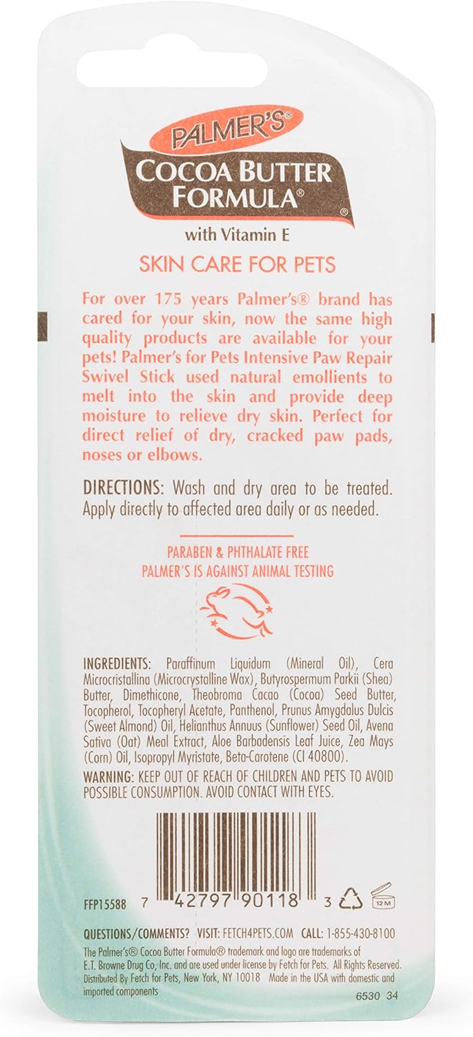 Palmers for Pets Cocoa Butter Paw Pad and Nose Balm, Fragrance-Free, 0.5 Oz | Vitamin E peppermint oil and shea butter, moisturizing balm, fragrance-free, rough or dry paws