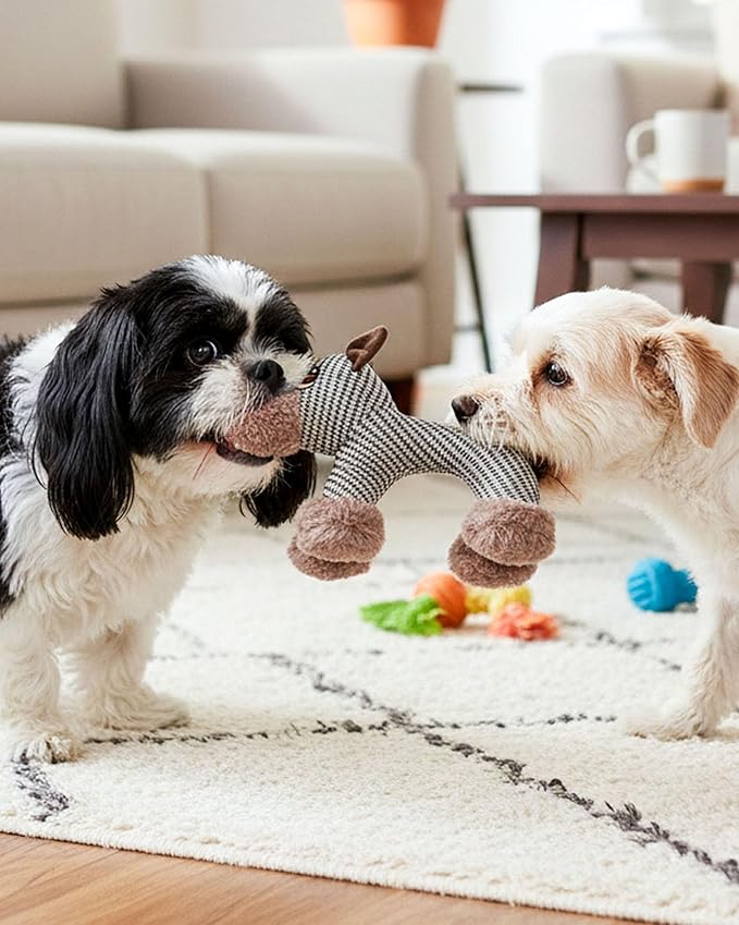 Linen Safari Companions - Linen Dog Toy, Chew-Resistant Natural Linens Squeaky Safari Animal for Small to Medium Dogs, Helps Reduce Destructive Chewing for Indoor Play and Boredom Relief (Dog)