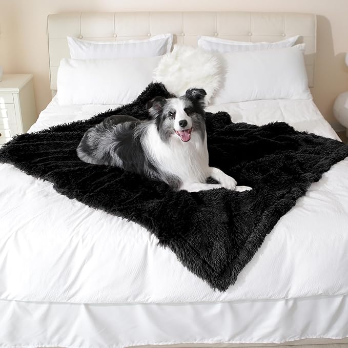 gogobunny Waterproof Dog Blanket for Couch & Furniture Protection - Super Soft Reversible Throw for Large Dogs & Cats, Calming Washable Fur & Sherpa Pet Blanket (40x50 Inch, Black)
