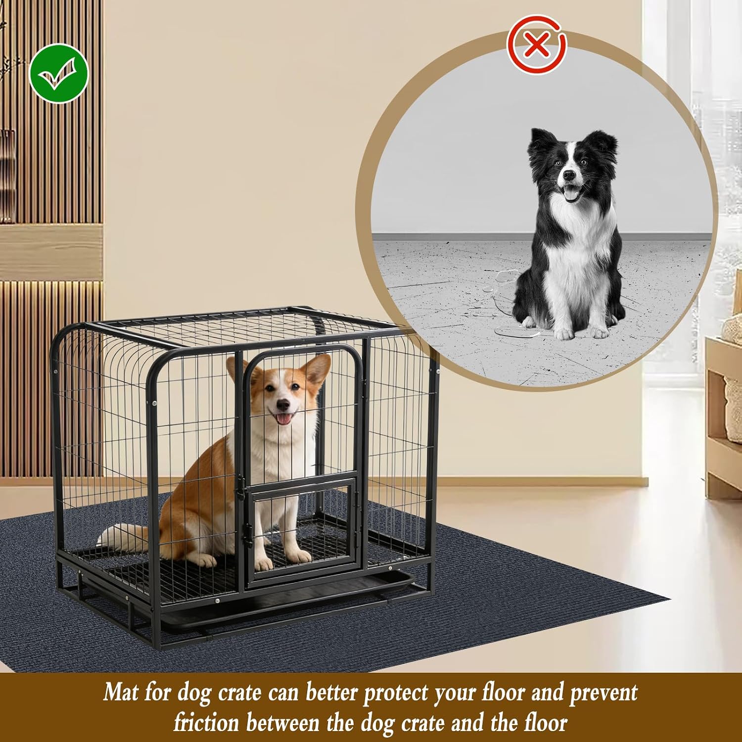 Dog Playpen Mat, Dog Crate Pad Liner for Kennel Training Under Pet Cage Non-Slip Kennel Mat to Protect Floors Extra Large Absorbs Urine Reusable Dog Playpen Mat, 47.23" X 60.23"