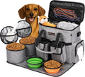 Dog Travel Bag, Airline Approved Pet Travel Bag with 2 Dog Treat Training Pouches for Weekend Pet Travel Supplies & Accessories, Light Grey | Dog travel accessories set with feeding supplies, bowls, mat, and strap. Ideal for weekend trips.