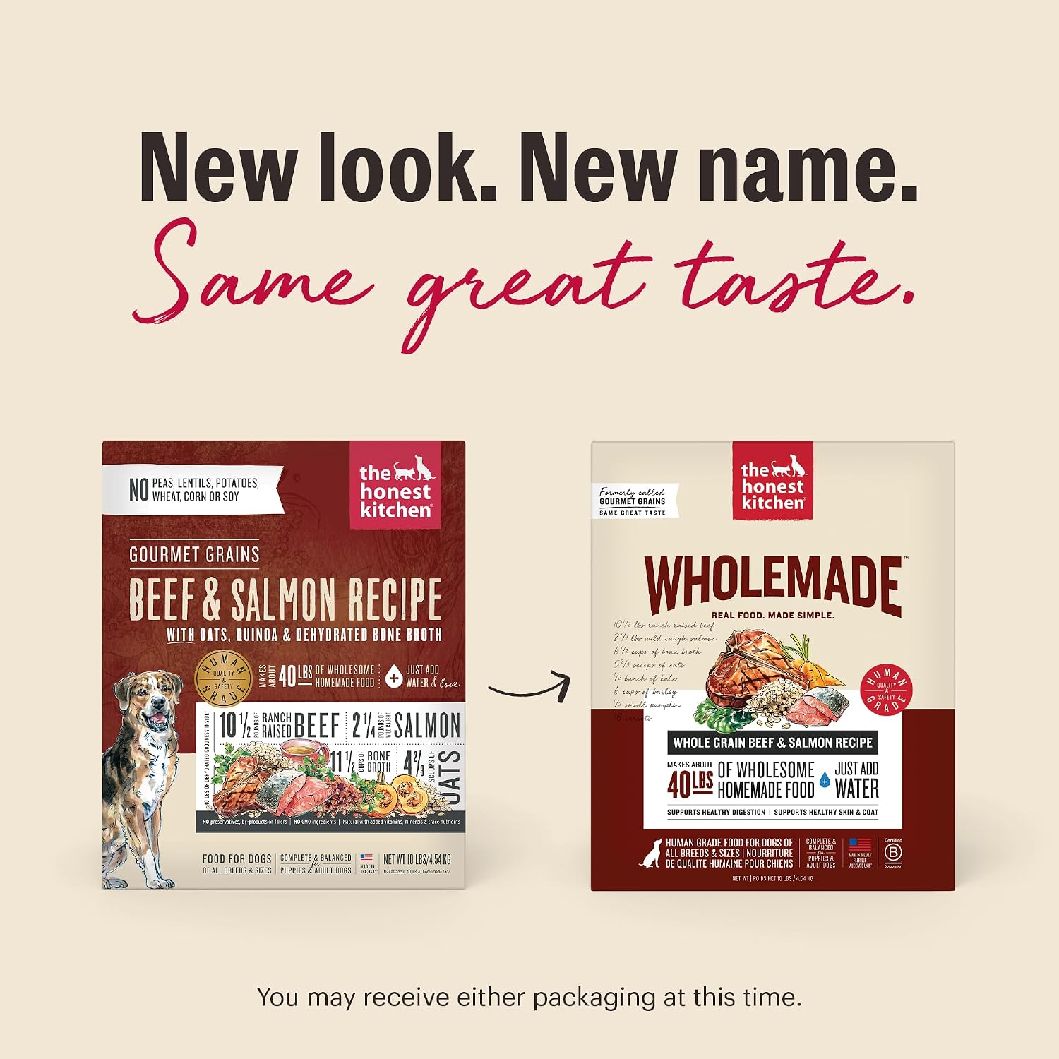 The Honest Kitchen Human Grade Wholemade™ Dehydrated Whole Grain Beef & Salmon Dog Food - Complete & Balanced Meal or Topper - 4 lb Box