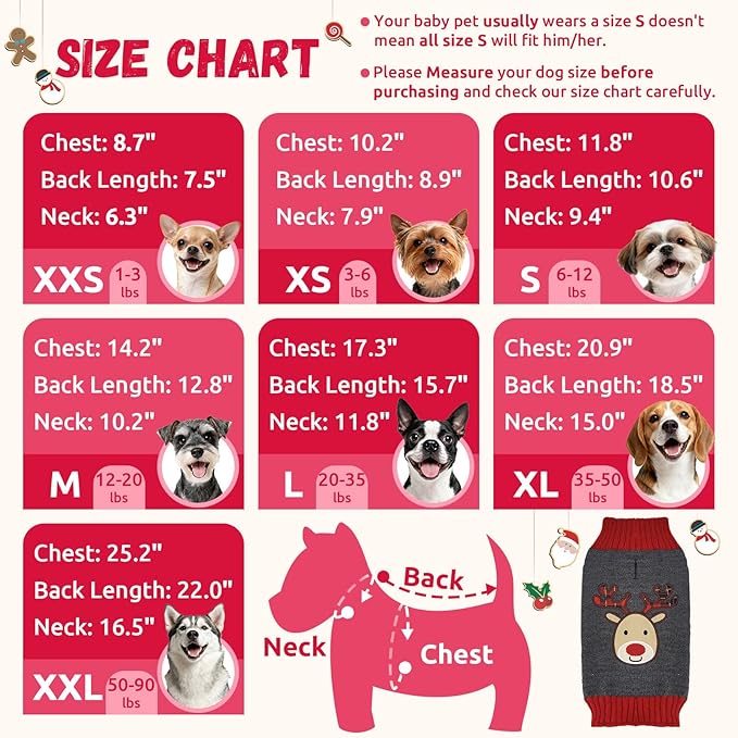 Dog Christmas Sweater Xmas Pet Clothes Cute Gray Reindeer Holiday Puppy Cat Costume New Year Gifts for Small Medium Large Dogs Jumpers (XS, Gray Reindeer)