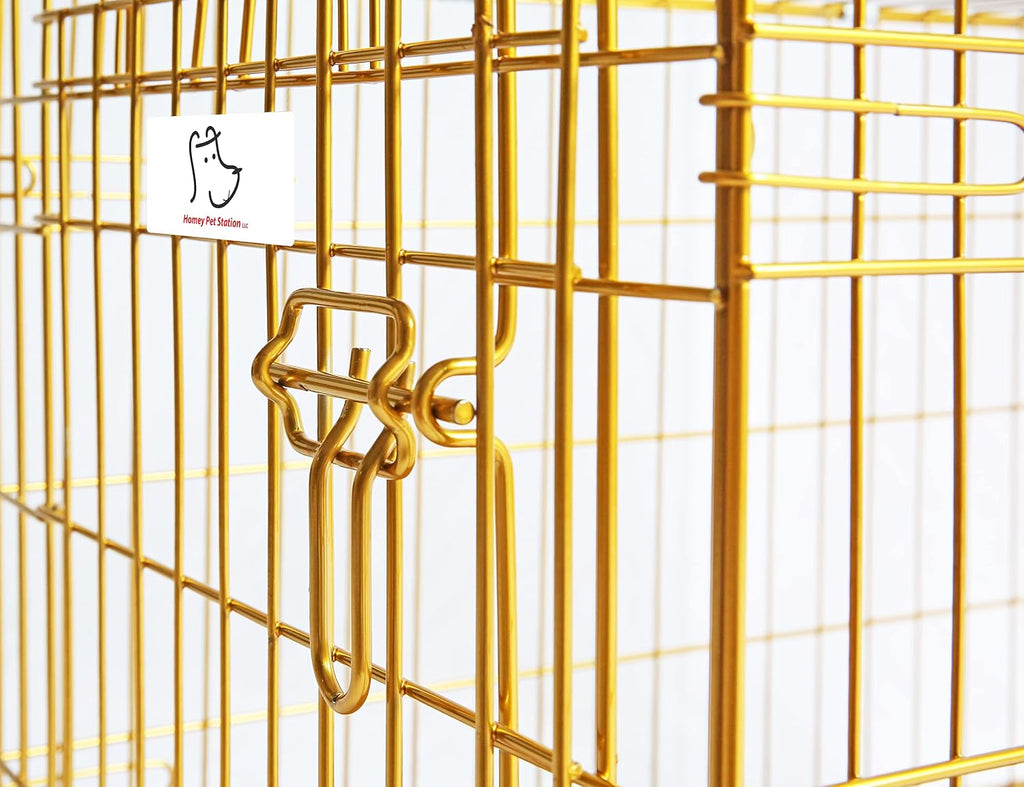 Homey Pet 24 Inch Small Dog Crate for Puppy, Copper Gold Wire Cage Kennel | Rust/Peel-Resist Nano-Coat, Collapsible, Removable Grid & Tray, Dual Doors w/ 4 Locks, Indoor Potty Training, Portable Travel