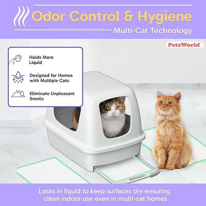 PetsWorld Universal Fit Multi-Cat Pad Refills for Litter Box, Fresh Scented, Ultra-Absorbent, Odor Control, Pack of 50