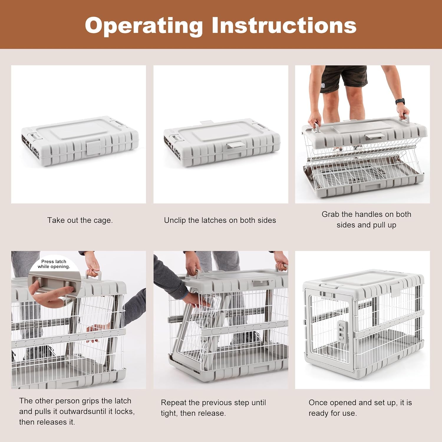 ZOMISIA Collapsible Dog Crate for Dogs - 28" L Heavy Duty Dog Kennel No Tools Required with 4 Sides Steel Foldable Cage for Dogs Indoor Furniture, Portable Carrier with 2 Smooth Wheels, Beige