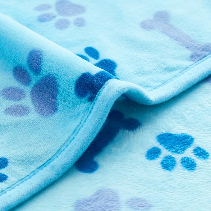 Allisandro Luxurious Dog Blanket, 350 GSM Super Fuzzy Microplush Fleece Pet Blankets for Small Medium Large Dogs and Cats, Blue Paw and Bone, 80" x 64"