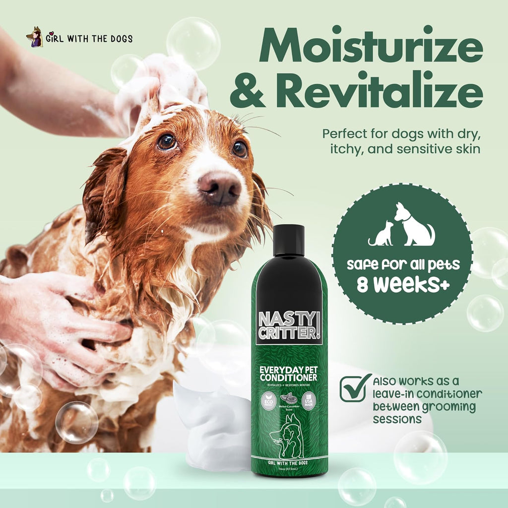 Nasty Critter! by Girl With The Dogs - Made in USA - Everyday Deep Cleaning Dog Conditioner for 8 Weeks and Up, 16 oz