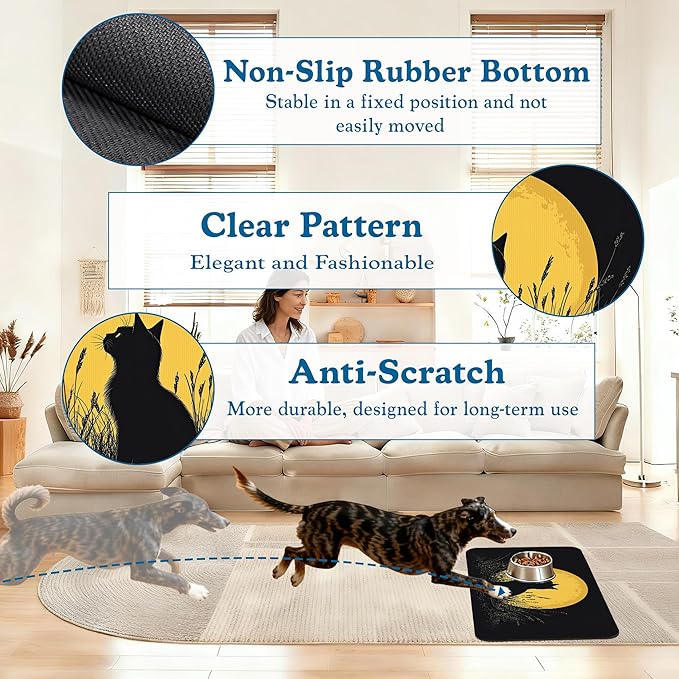 Giner Cat Moon Pet Food Mat for Cats and Dogs–Christmas Stocking Absorbent Quick Dry Feeding Placemat, Non Slip Rubber Base, Waterproof Bowl Mat for Indoor Use, Pet Supplies 16"x24"