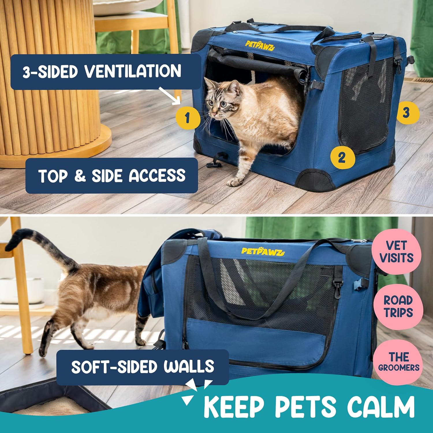 Soft Pet Carrier & Dog Carrier with Travel Litter Box & Collapsible Bowl 24x17x17 – Large Cat Carrier & Small Dog Crate for Car, Vet Visits, Home & Traveling
