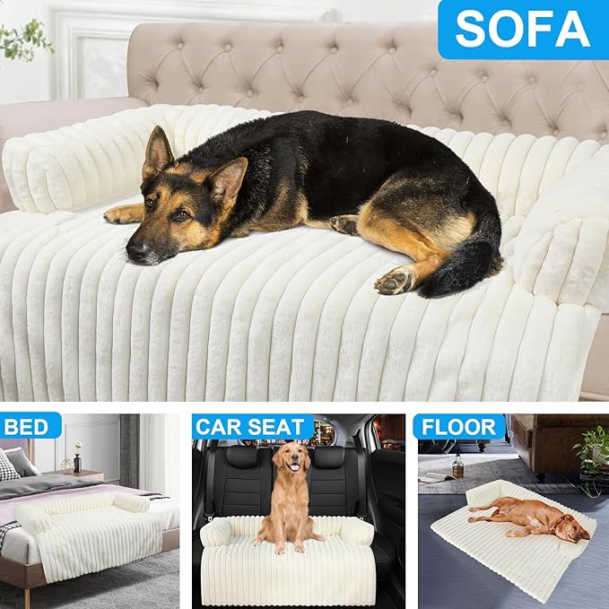Wn's Day Luxurious Dog Couch Bed, Washable Calming Dog Couch Cover, Removable Couch Protector for Dogs, Waterproof Sofa Bed, Pet Bed Mats for Couch, Pet Couch Covers for Sofa(White, XXL)
