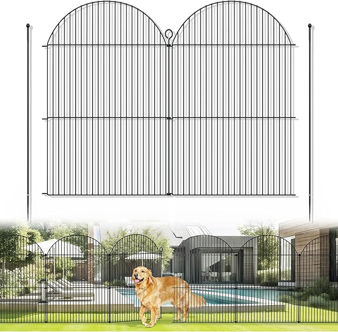 10Pcs No Dig Garden Fence, 32in(H)/24ft(L) Rustproof Metal Dog Fence Outdoor for Yard, Tall Animal Barrier Pet Fencing, Border Panel for Dog, Rabbits, Patio, Flower Bed, Garden Decor