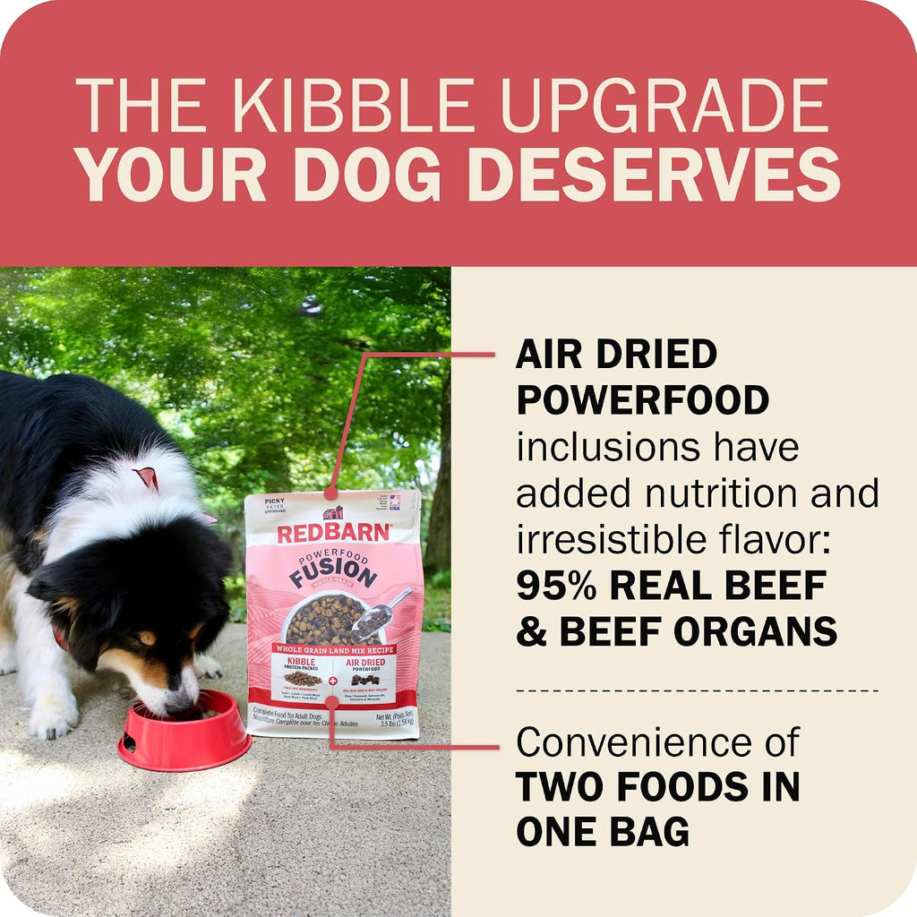 Redbarn Powerfood Fusion Air Dried Kibble Blend – Whole Grain Land Beef Lamb Recipe – Made in USA Adult Dry Dog Food with Superfoods, Prebiotics, Postbiotics - 3.5lb Bag (Pack of 2)