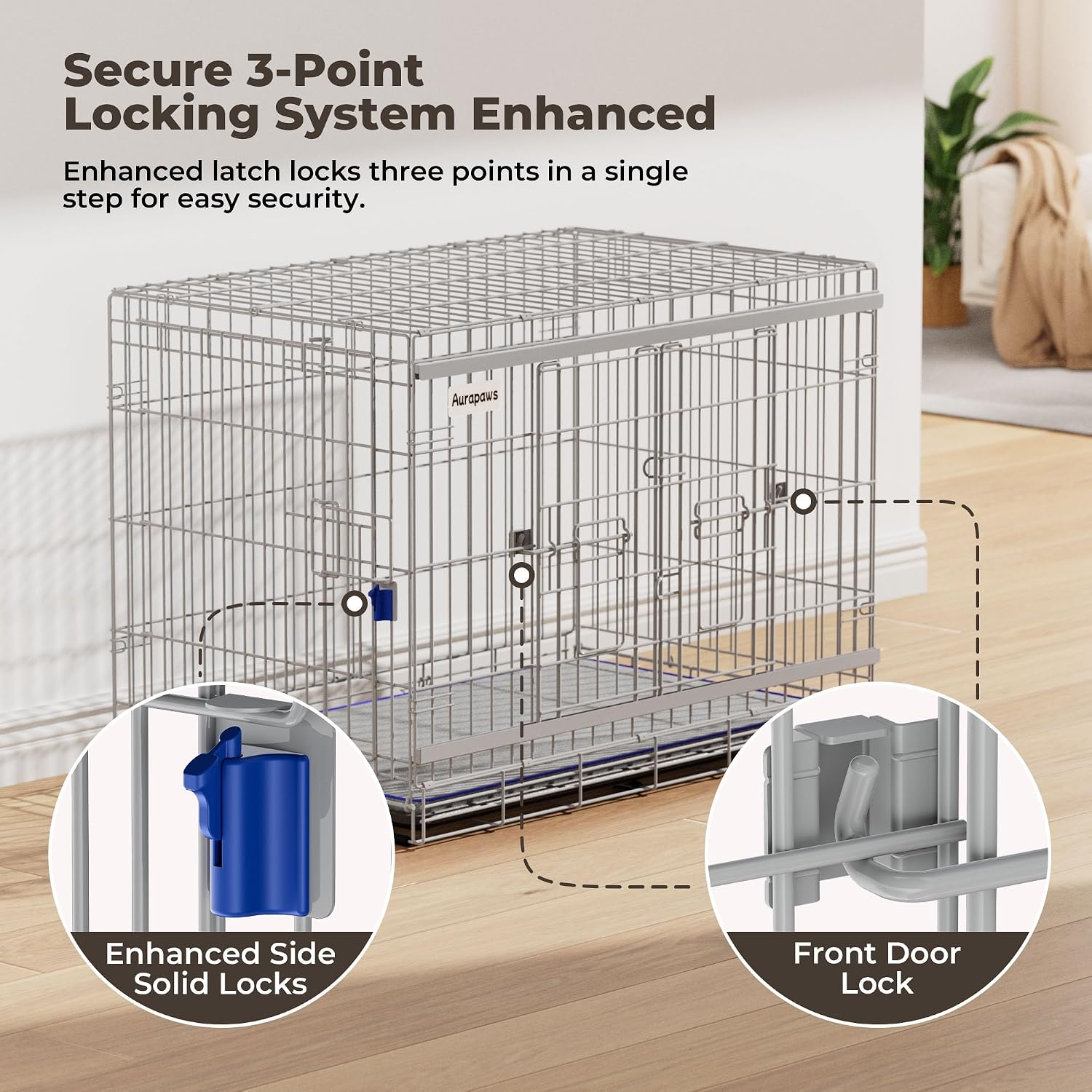 36 Inch Collapsible Dog Crate for Medium Dogs Heavy Duty Dog Kennel | Sliding Door, Double Door, with Soft Mat, Leak-Proof Tray, Easy Foldable & Assembly