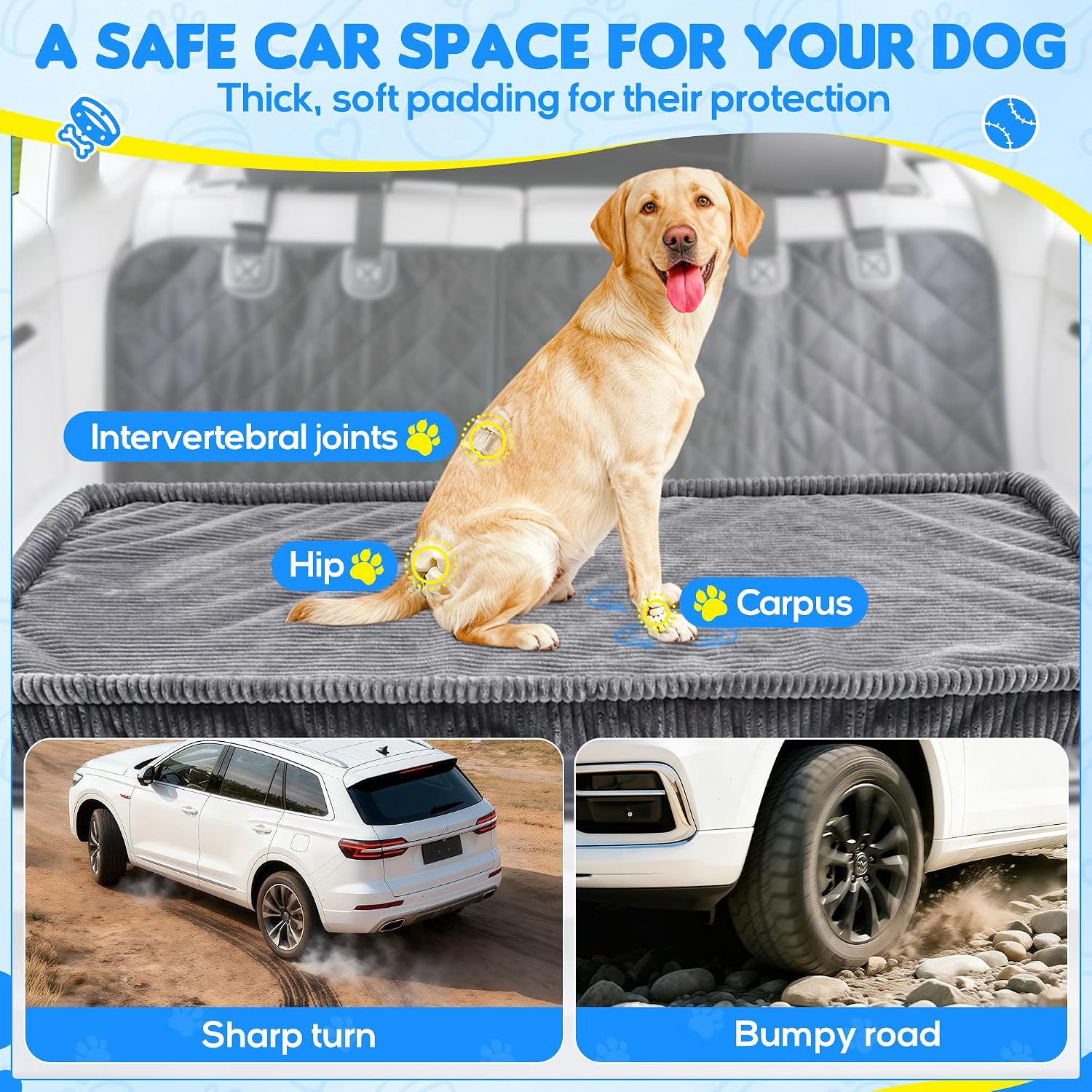 Loiion Dog Car Bed, Non-Slip Backseat Extender Pet Mat 56"x28.7"x2" | Removable, Washable Dog Bed With Waterproof Liner Protects Car Seats, Anti-Slip Travel Bed For Dogs