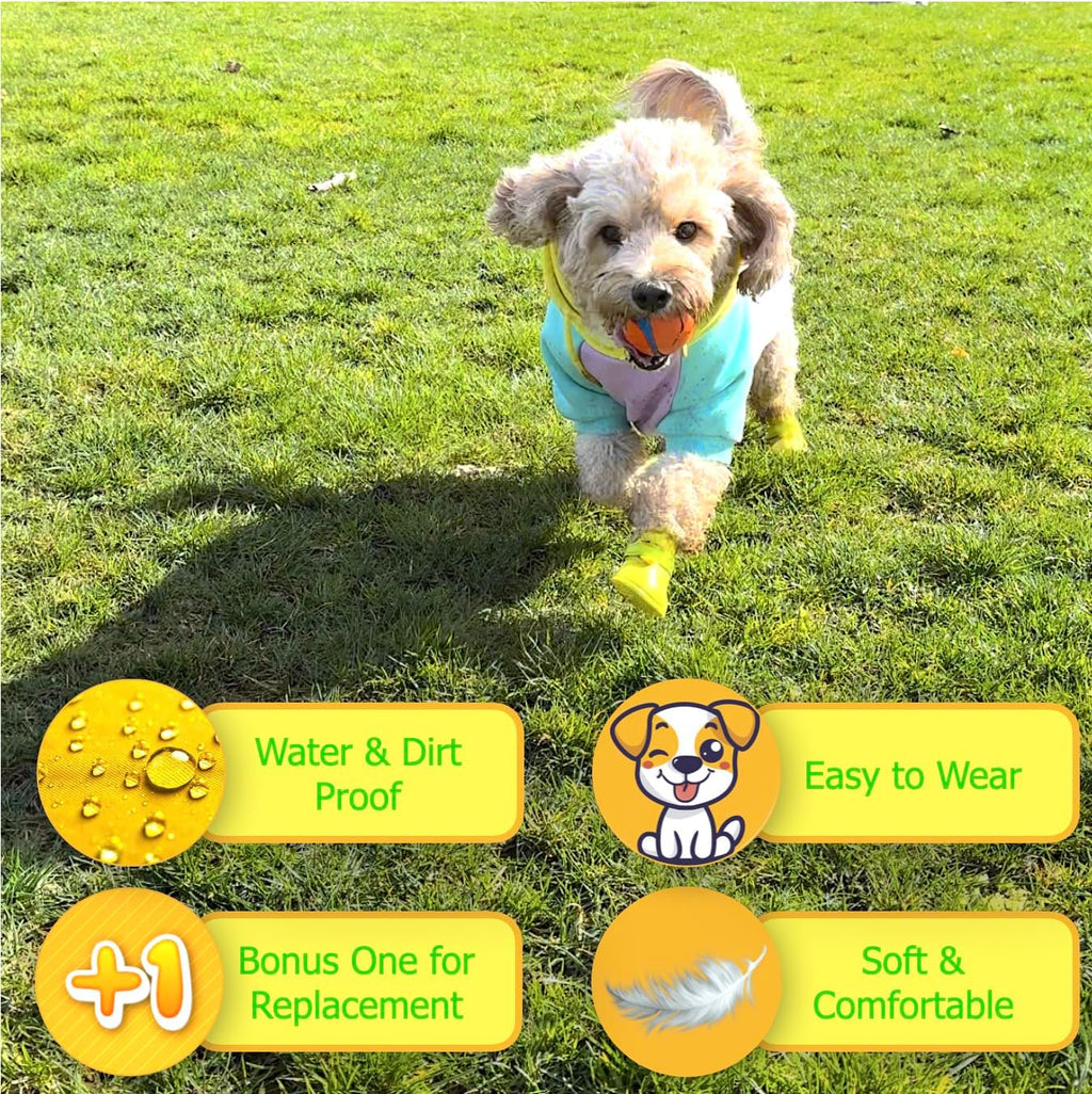 Ultra Soft Waterproof & Dirt-Resistant Yellow Dog Boots by Quality Life Hack (Plus One Free) - Size Small