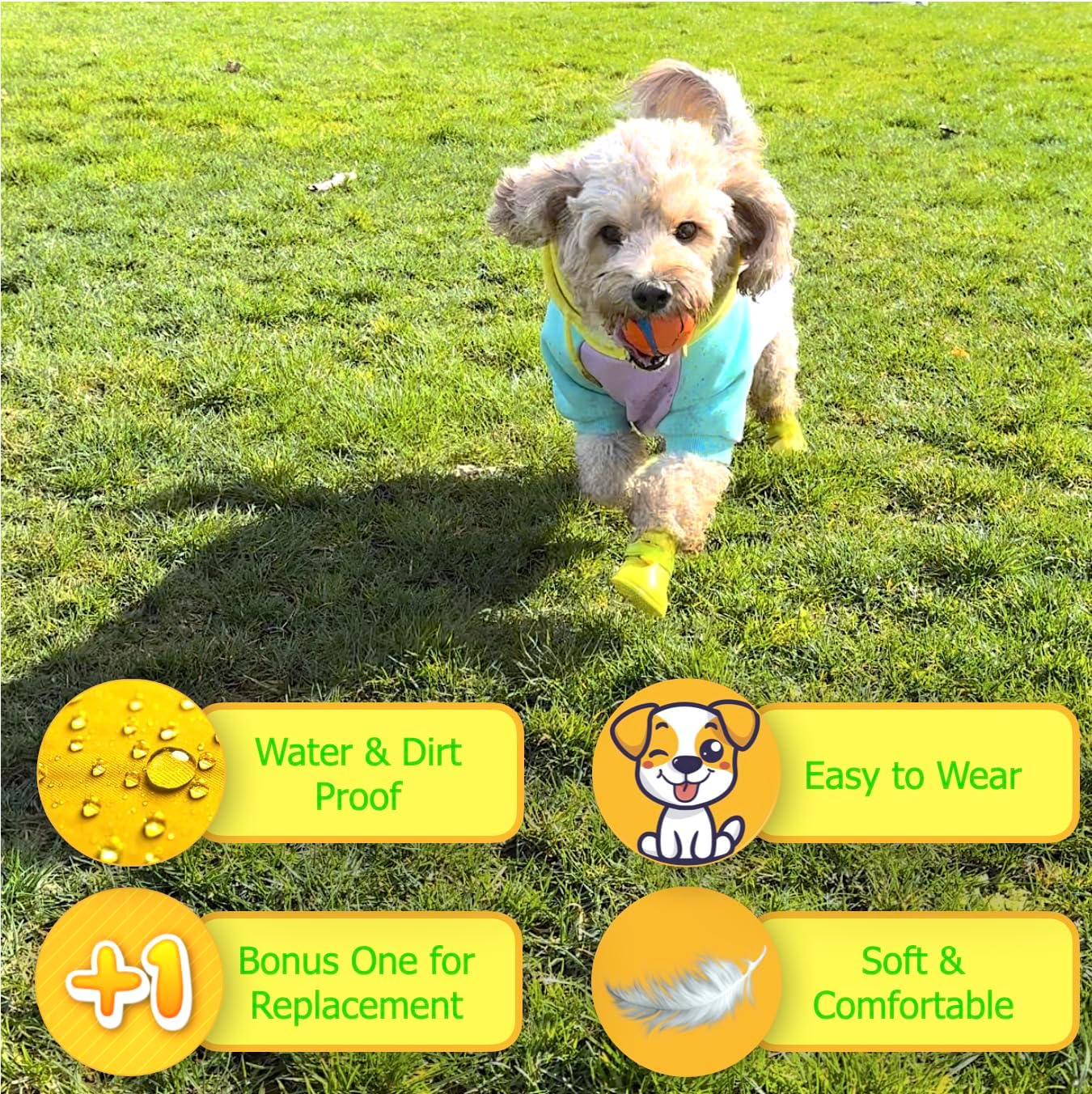 Ultra Soft Waterproof & Dirt-Resistant Yellow Dog Boots by Quality Life Hack (Plus One Free) - Size Small