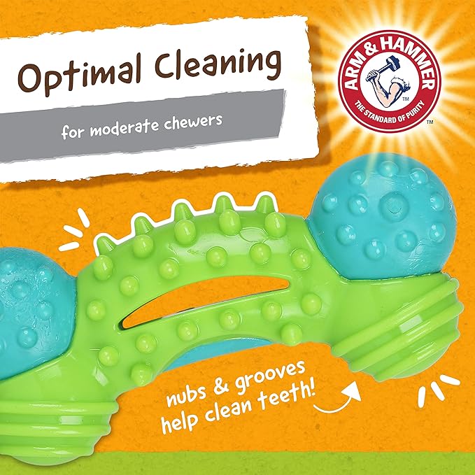 ARM & HAMMER for Pets Nubbies Duality Bone Dental Dog Toy- Best Dog Chew Toy for Moderate Chewers- Dog Dental Toy Helps Reduce Plaque & Tartar- Green Apple Flavor Baking Soda (Pack of 8)