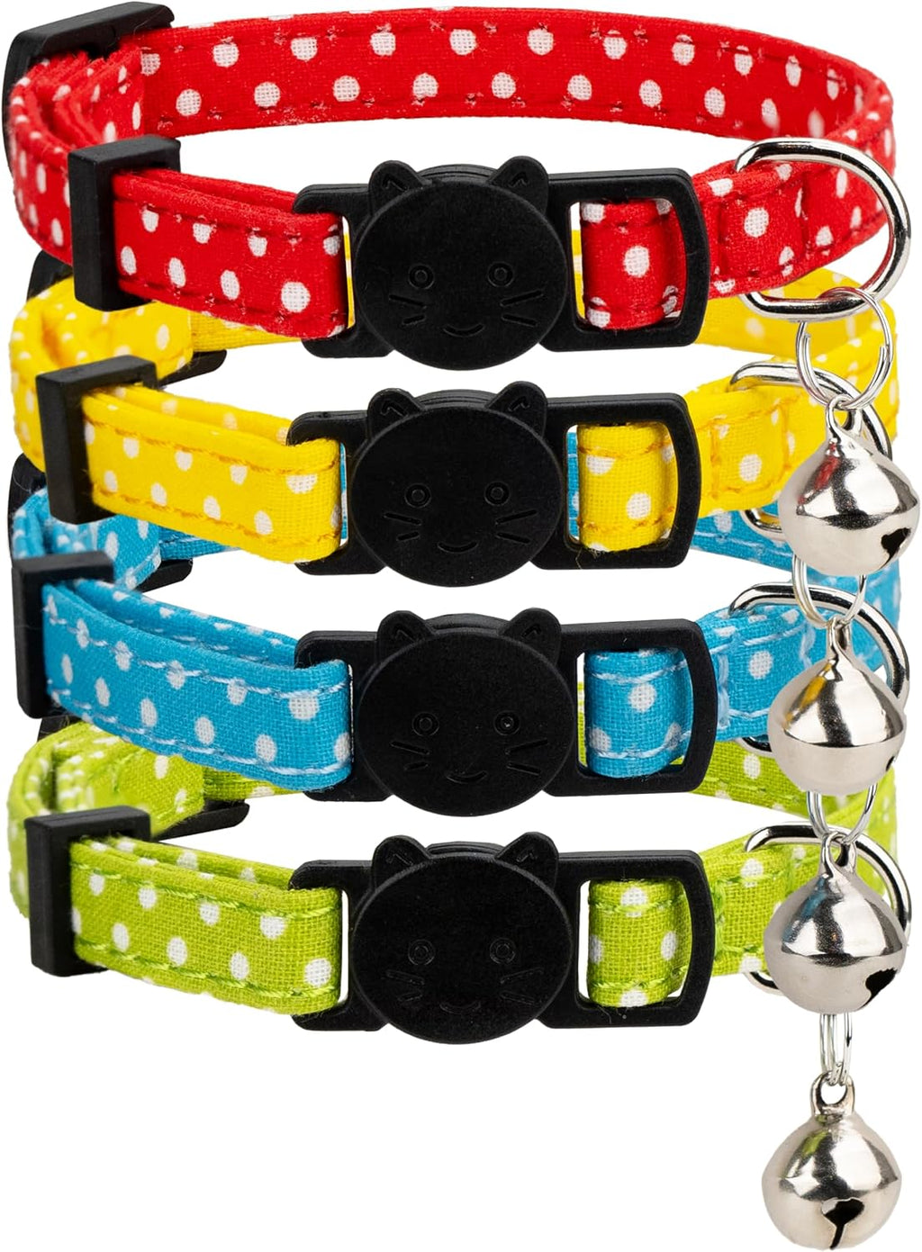 Cat Collar 4pcs Set Safety Breakaway with Bell Kitten 7-11" Multi Pack Cute Girl Boy Pet Basic Adjustable [4pcs] Dot