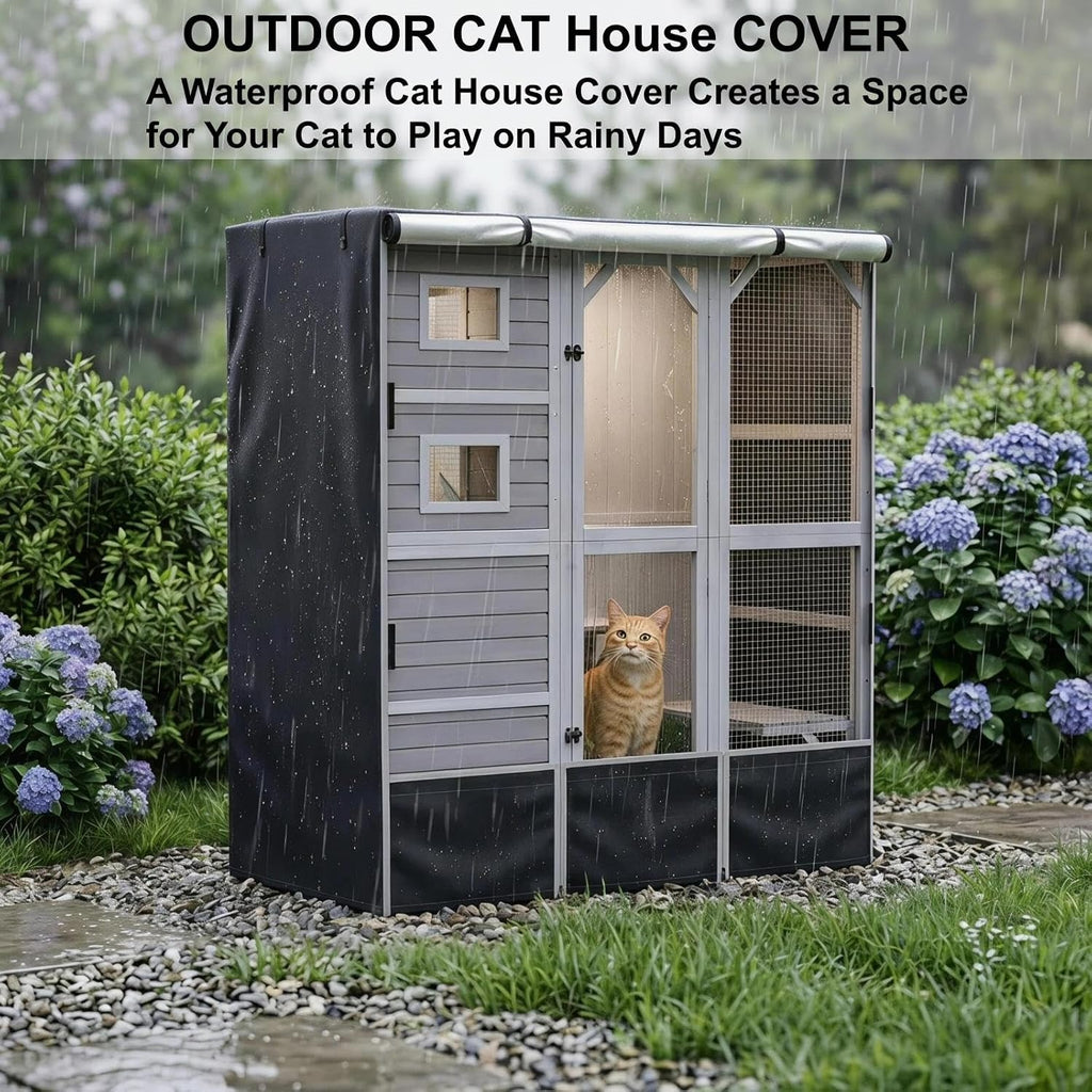 Outdoor Cat Enclosure Cover L77“ X W36” X H70” - Black (Only Cover) | 600D Waterproof UV-Resistant Oxford Cloth With a clear PVC window for Walk-in Cat Cage Large Houses，Cat cages sold separately