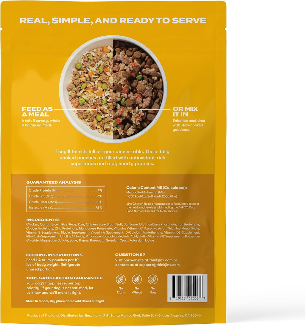 Jinx Chicken Wet Dog Food Toppers, Homemades 6 Pack, 9oz | Meal or Mix with Dry Dog Food, Made with Real Chicken, Bone Broth & No Fillers for Puppies, Adults & Seniors