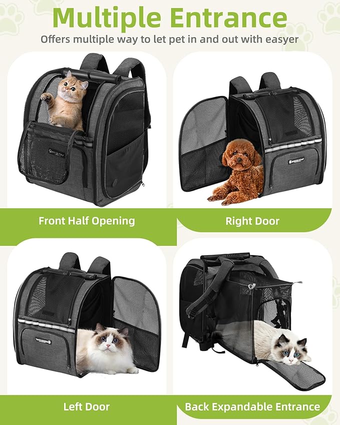 Expandable Cat Carrier Backpacks with Breathable Mesh, Pet Carrier Backpack for Cats Small Dogs Puppies Up to 20 Lbs, Dog Carrier Backpack Great for Travel/Hiking/Camping/Outdoor-Khaki
