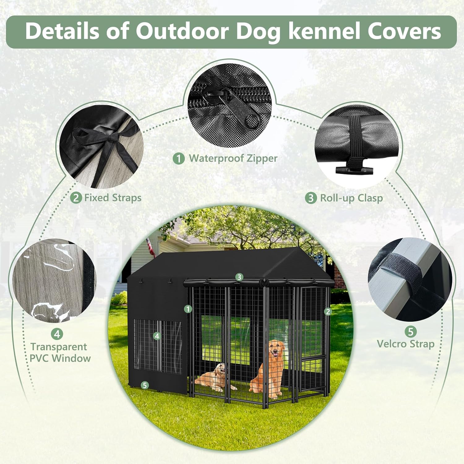COSHNIBI Outdoor Dog Kennel Cover, Heavy Duty Waterproof Large Dog Cage Cover, Windproof UV Resistant, Fits for 8.1'Dx4.1'Wx6.1'H Dog Cages, Black