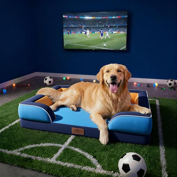 Comfort Expression Orthopedic Dog Bed for Extra Large Dogs 42x30 Inch, Waterproof Egg Crate Foam XL Pet Bed with Removable Bolsters, Dog Couch with Washable Cover & Non-Slip Bottom, Houston