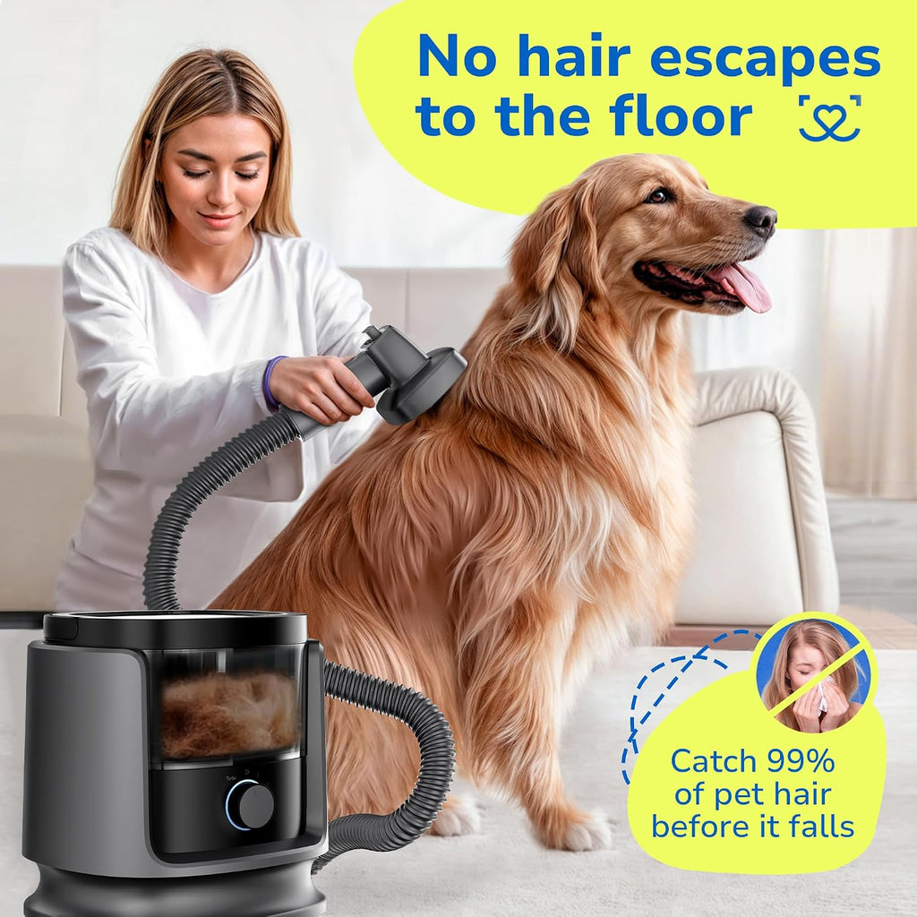 PET'S DREAM Dog Grooming Vacuum Kit, 3.5L Dust Cup, Low Noise, 4 Suction Modes, HEPA Filter, Black, For Dogs