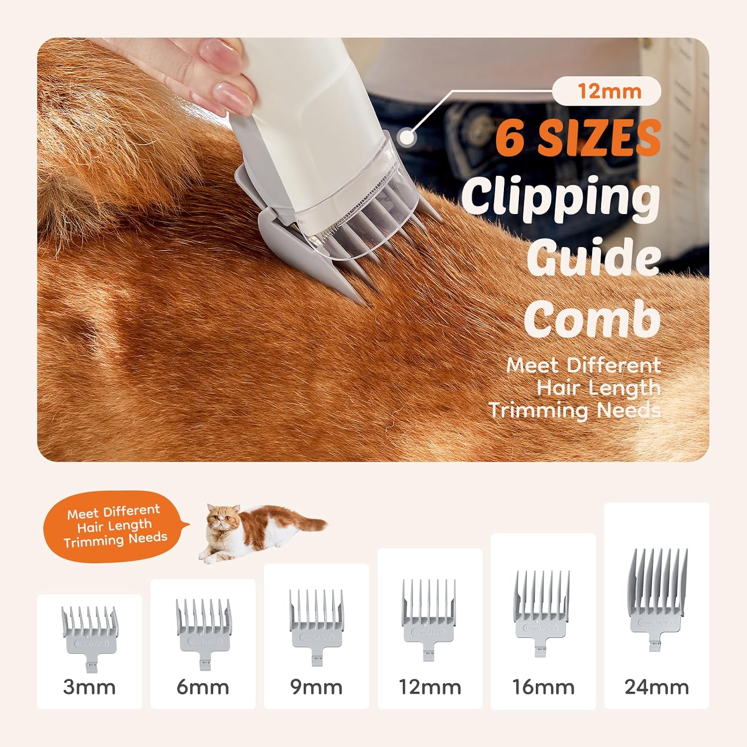 DUMOS Pet Grooming Vacuum Kit, 3 Adjustable Suction Modes | Dog Hair Clipper, 5 Professional Grooming Tools with Low Noise Cat Hair Clippers, 2.5L, Ivory