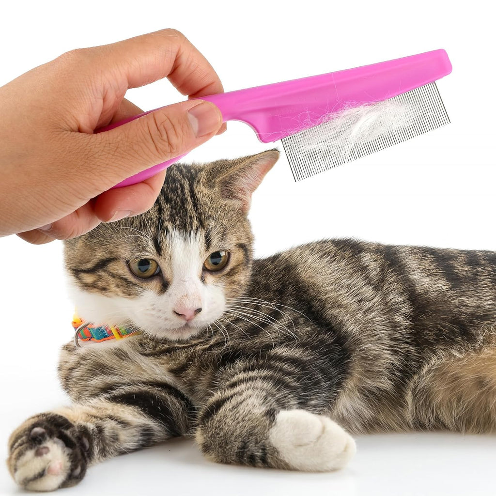 TIESOME Pet Hair Comb Tear Stain Removal,2 Pack Multifunctional Pets Grooming Comb Kit 2 in 1 Dog Combs Stainless Grooming Massage Dual-Sided Comb for Knots Crust Floating Hair Tangle Fleas(Pink) | Multifunctional Pets Grooming Comb Kit, 2 in 1 Dog