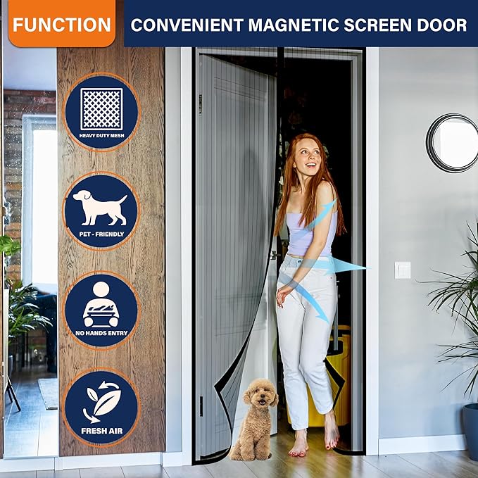Magnetic Screen Door，Screen Door Mesh，Keep Bugs Out, Heavy-Duty Mesh Curtain,Pet and Kid Friendly, Works with Front Doors, Sliding Doors（39 x 82 Inches