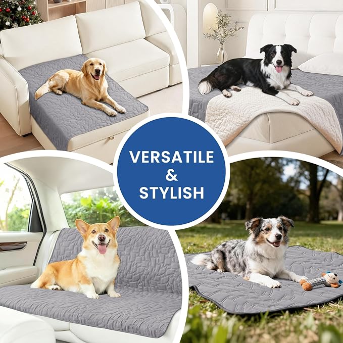 Waterproof Dog Bed Cover, Non-Slip Dog Blanket for Couch, Couch Covers for Dogs Washable, Pet Blanket for Furniture, Pet Bed Mat for Sofa, Car, Pet Supplies (52x82 Inch, Light Grey)