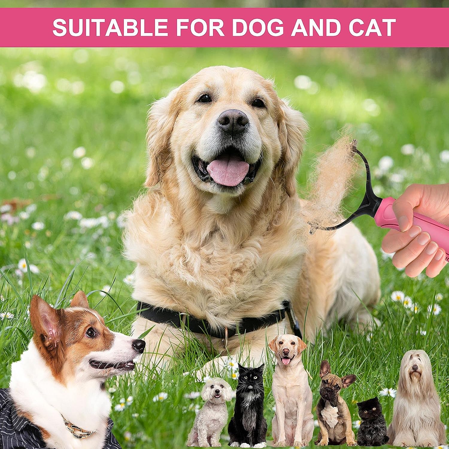 Undercoat Rake for Dogs, whoobell 2 Side Undercoat Brush for Deshedding and Dematting for Dog Cat Rabbit, Professional Pet Grooming HairTools, Removes Loose Undercoat and Nasty Shedding