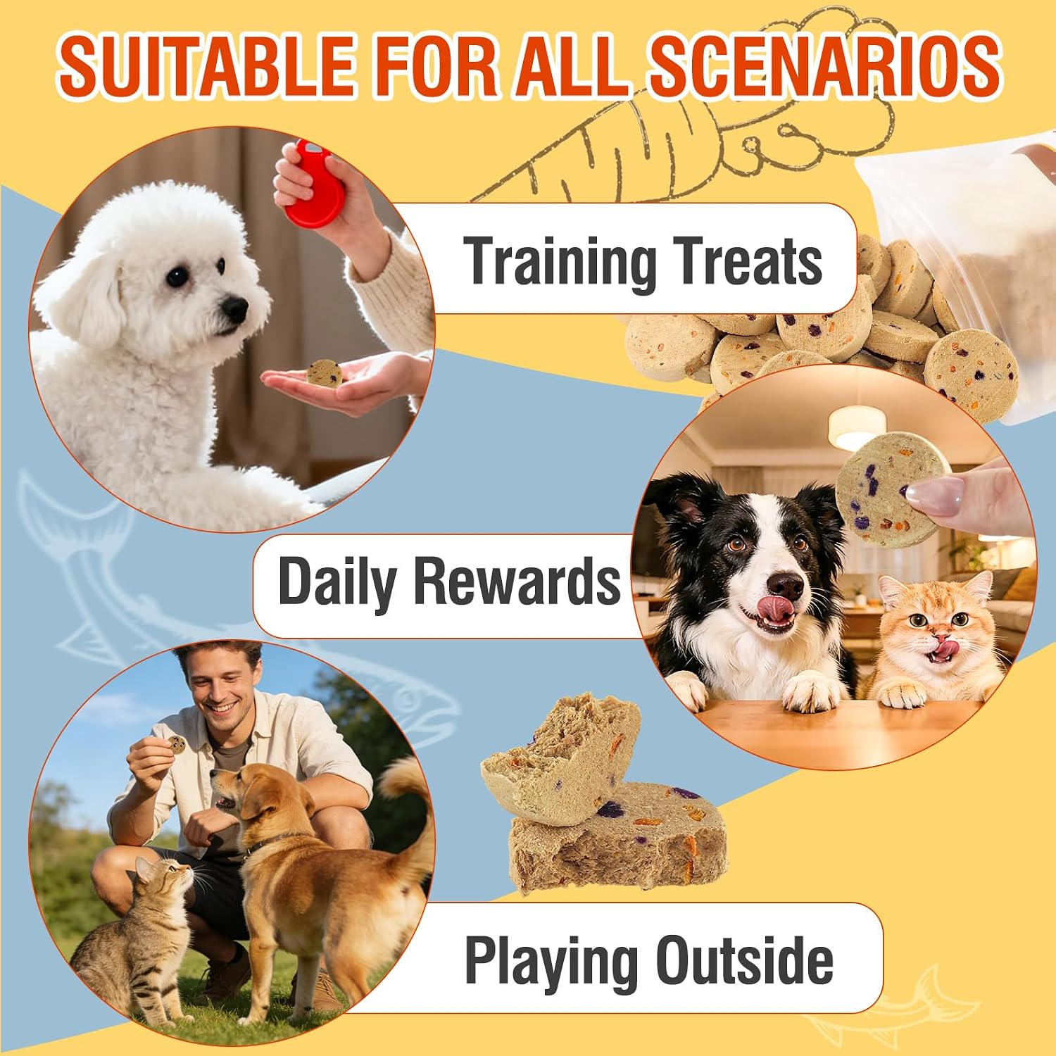 100g/3.52oz Dehydrated Salmon&Veggie Treats for Cats and Dogs,Includes Pumpkin,Purple Potato and Carrot,All Natural and Delicious Snack Bites for Pets,Perfect for Training and Rewarding