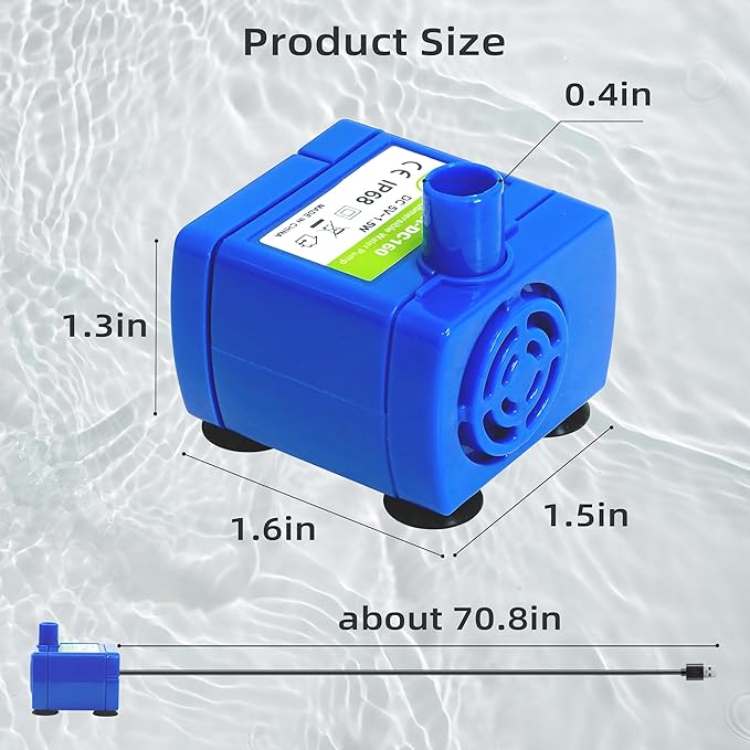 IP68 DR-DC160 submersible water pump Cat Water Fountain Pump for Tritone Ceramic, Stainless Steel, Round Flower Cap Cat Fountains, Automatic Pet Water Dispenser Replacement Pump (No LED)