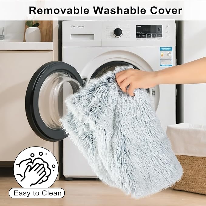 Fluffy Orthopedic Dog Beds for Puppy/Cats with Washable Removable Cover Dog Crate Bed Egg Crate Foam Support Plush Pet Pad Mat with Anti-Slip Bottom(Grey,24 * 16)