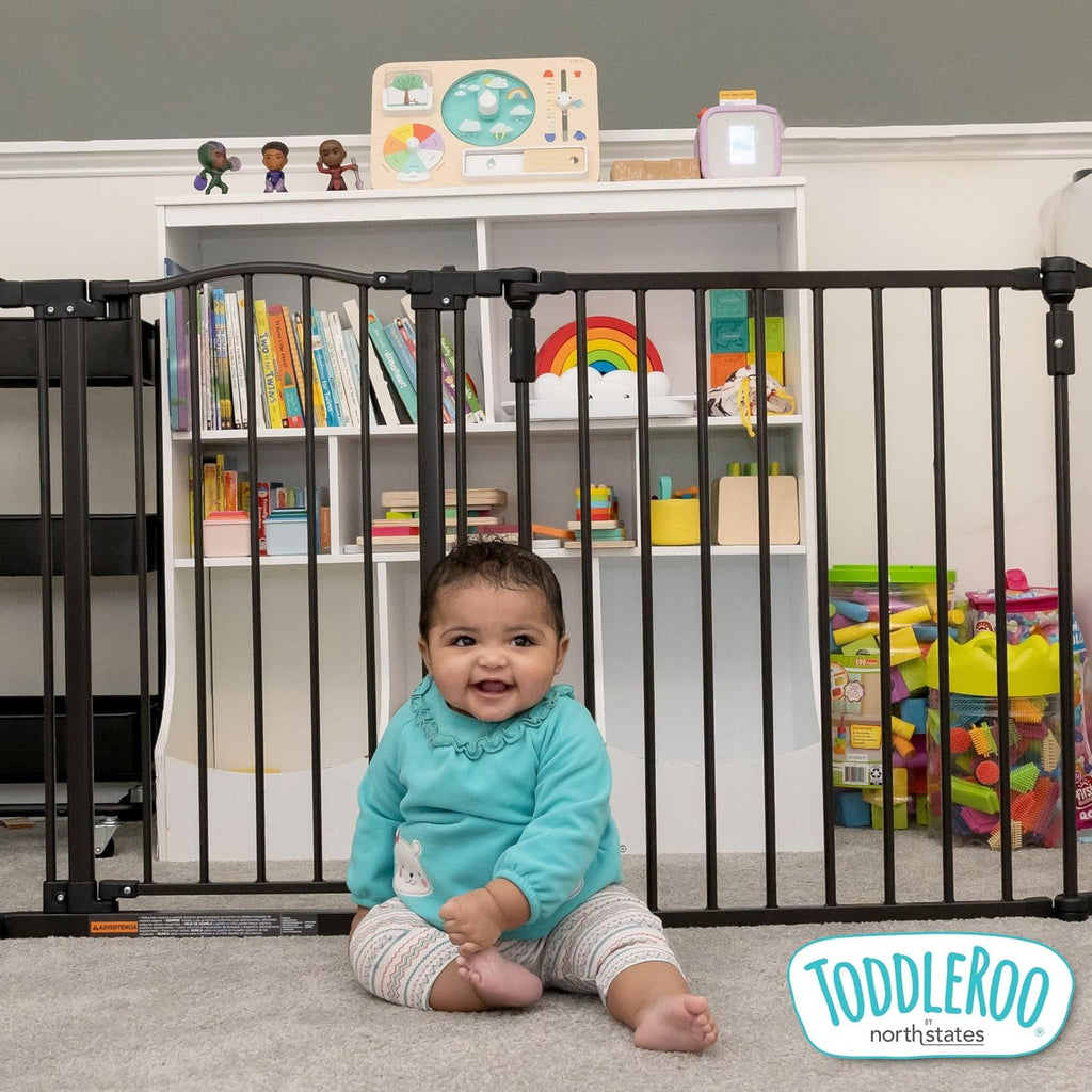 Toddleroo by North States - 3 In 1 Arched Décor Metal Superyard Baby Play Yard: 6 Panel Playpen, Baby Gate, or Extra Wide Baby Fence - Encloses Up to 10 Square Feet - 30 Inches Tall - Matte Bronze